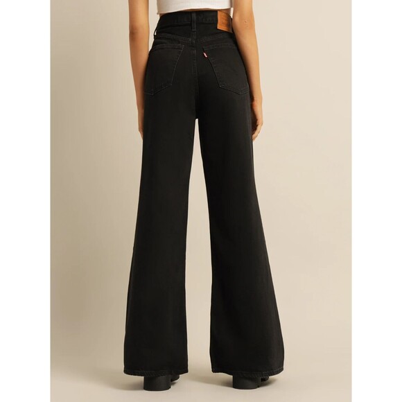 Levis Premium Womens Denim Jeans High Loose Flare Rise Black Wide Leg Baggy - Picture 3 of 10